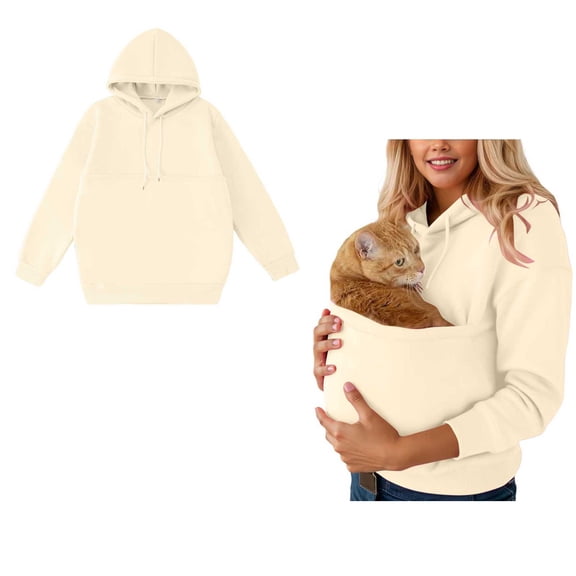 Womens Big Pouch Hoodie Animal Holder Hood Creative Long Sleeve Oversized Pocket Pet Hoodie Winter Clothes