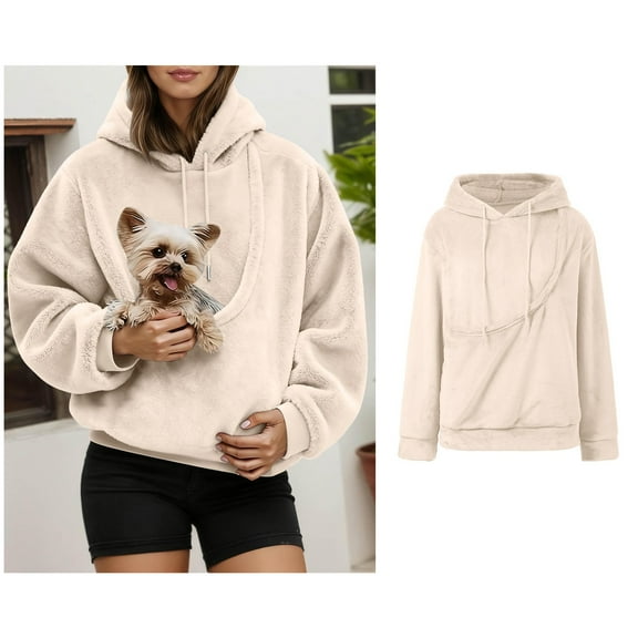Womens Big Pouch Hoodie Oversized Pet Carrier Hoodies Casual Long Sleeve Oversized Pocket Pet Hoodie Winter Clothes