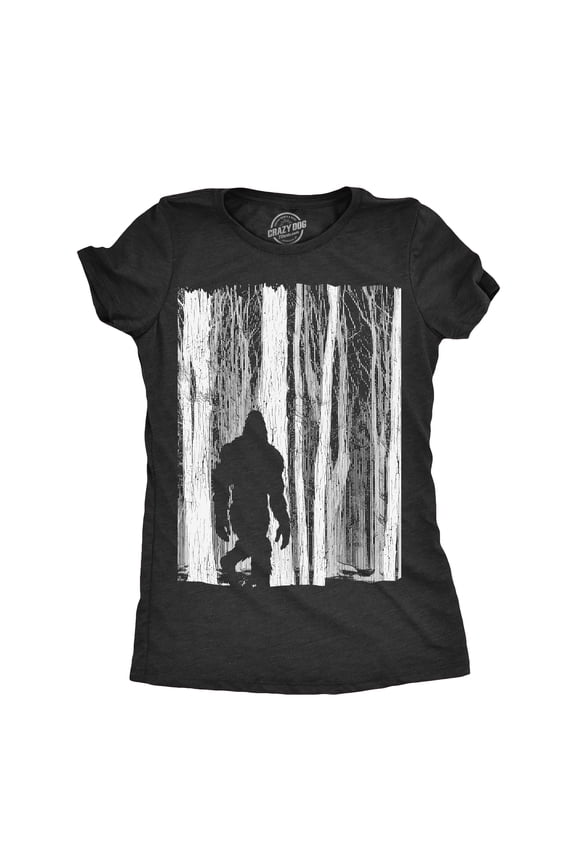 Womens Bigfoot In The Forest T Shirt Funny Sasquatch Outdoors Wild Joke Tee for Ladies Womens Graphic Tees