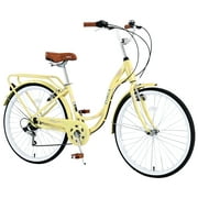 Womens Bike 26 inch Shimano 7 speed Beach Cruiser Bike for Ladies Commuter Bike City Bike, 85% Assembled, Yellow