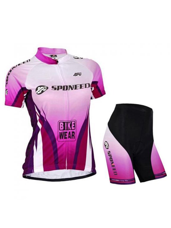 Womens Bike Jersey Short Sleeve Bicycle Shirts and Shorts Cycling Suits Pink M