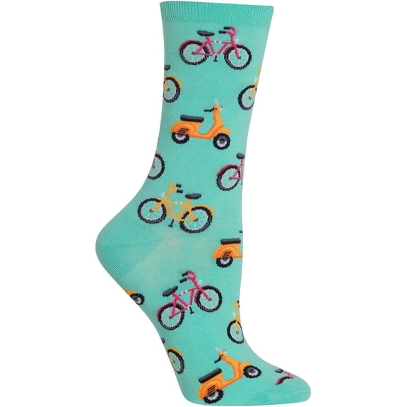 Womens Bike and Vespa Crew Socks, Womens Shoe Size 4-10.5, Green