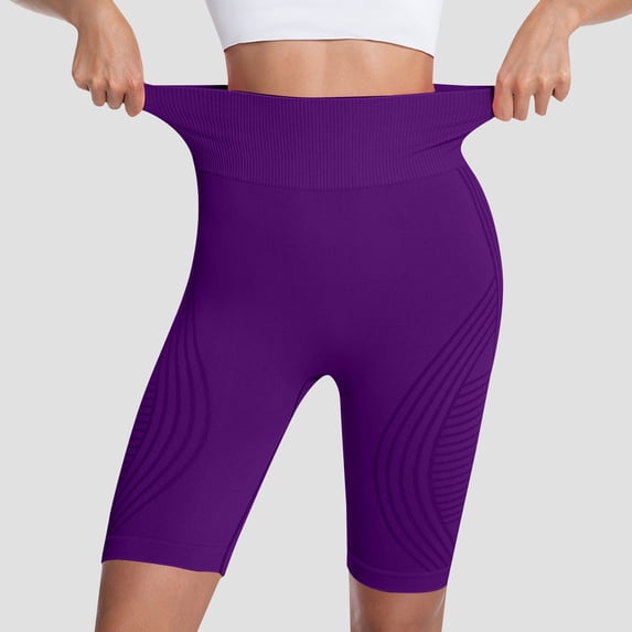 Womens Biker Shorts High Waist Compression Textured Peach Hip Fitness Athletic Shorts for Women Purple