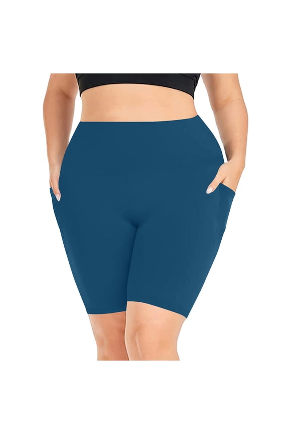Womens Biker Shorts Plus Size High Waisted Tummy Control Seamless Quick Dry Yoga Running Workout Spandex Shorts with Pockets Size S-5XL