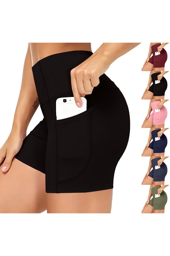 Womens Biker Shorts with Pockets, 5 Inch High Waisted Tummy Control Spandex Yoga Workout Shorts
