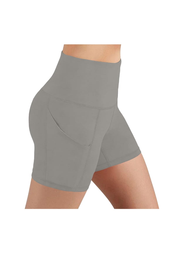 Womens Biker Yoga Shorts with Pocket High Waisted Tummy Control 5 Inch Workout Spandex Athletic Elastic Gym Shorts