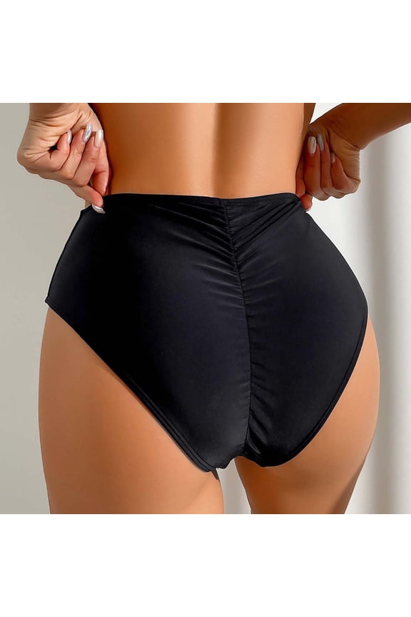 Womens Bikini Bottom High Waisted Black Cheeky Underwear Seamless Breathable Full Coverage Ruched Swimsuit Bottom