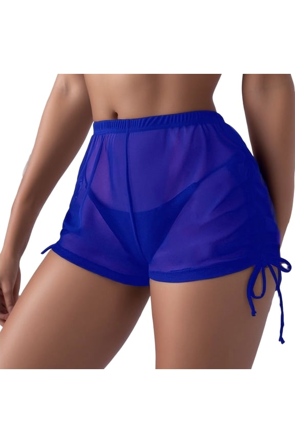 Womens Bikini Bottoms Cover-Ups High Waist Mesh Solid Swimwear Swimsuit Shorts Swimming Coverups