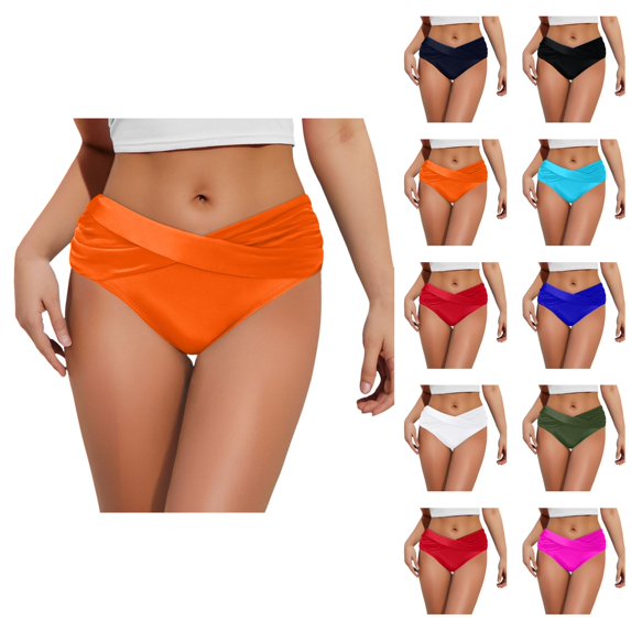 Womens Bikini Bottoms Ruched Front Swimsuit Bottom Tummy Control Bathing Suit Briefs High Waisted Swimwear