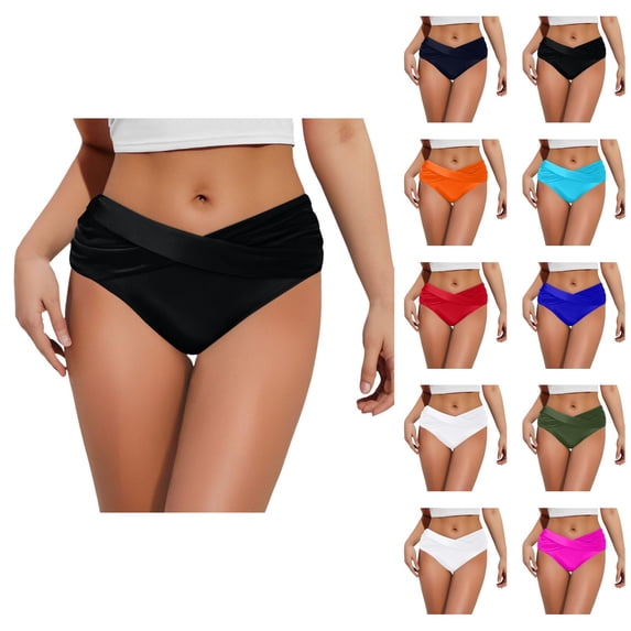Womens Bikini Bottoms Ruched Front Swimsuit Bottom Tummy Control Bathing Suit Briefs High Waisted Swimwear