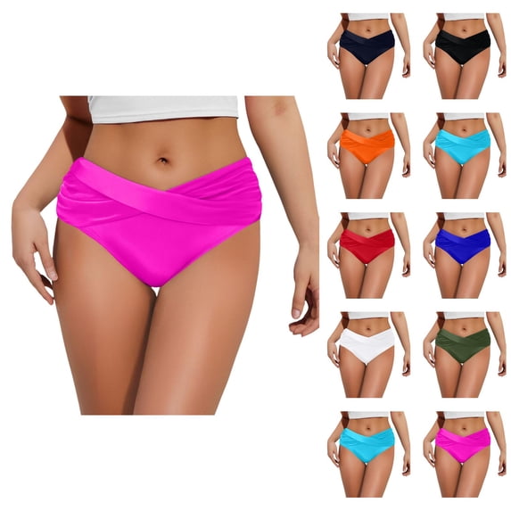 Womens Bikini Bottoms Ruched Front Swimsuit Bottom Tummy Control Bathing Suit Briefs High Waisted Swimwear
