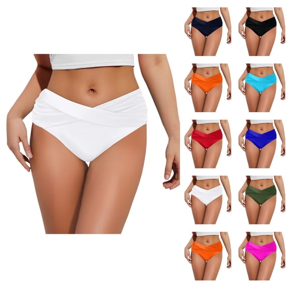 Womens Bikini Bottoms Ruched Front Swimsuit Bottom Tummy Control Bathing Suit Briefs High Waisted Swimwear