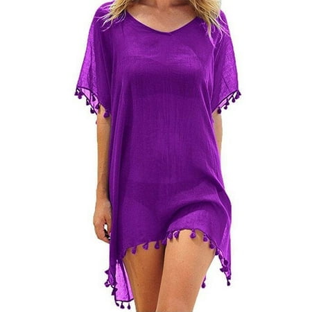 Womens Bikini Cover Up Dress Swim Beach Bathing Swimsuit Baggy Tunic Tops T-Shirt
