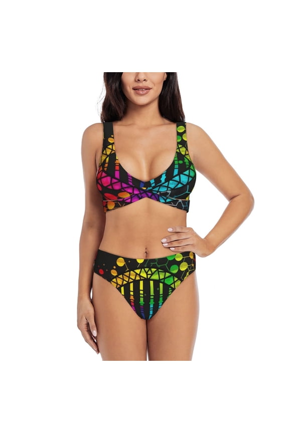 Womens Bikini Set 2 Piece Swimsuits with U Back Beach Swimwear, DNA Rainbow LGBT Pride Science