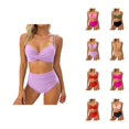thumbnail image 1 of Womens Bikini Set Hollow Out with Cover Up Four Piece Swimsuit High Waisted Bottom Tummy Control Swimwear Beach Vacation, 1 of 4
