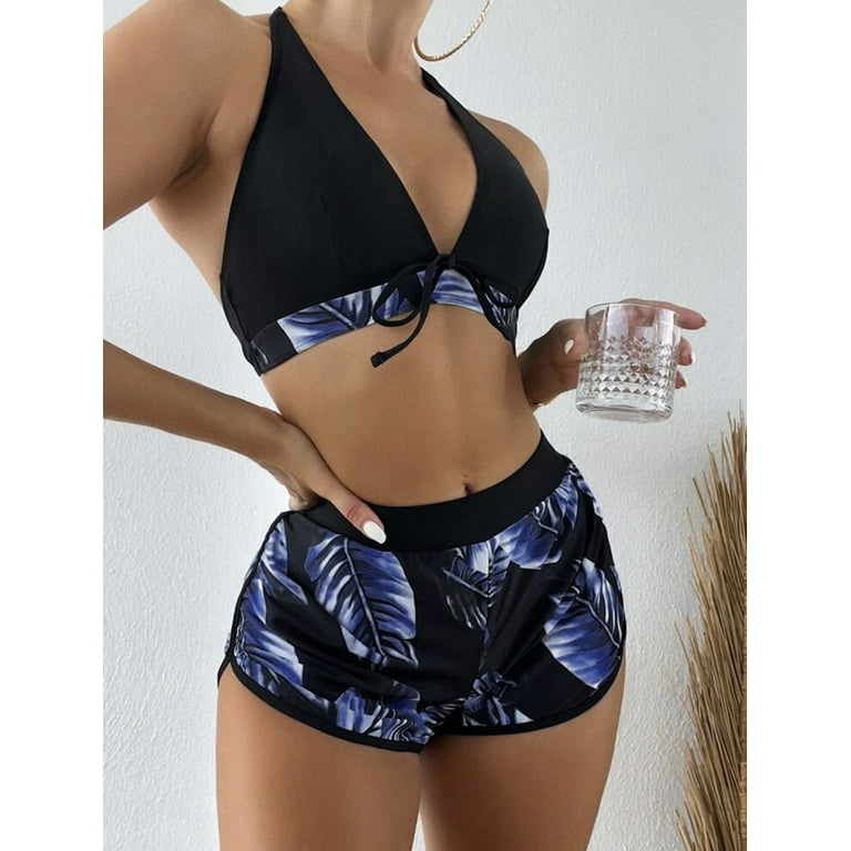 Womens Bikini Set Swimsuit 3 Piece Swimsuits for Women Bikini Sets with Boy Shorts Bottom Cute Bathing Suits Walmart