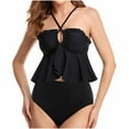 thumbnail image 1 of Womens Bikini Sets 2 Piece Bathing Suits Backless Cross String Ruffle Swim Top & High Waisted Bottom Swimsuits (XL, Black), 1 of 7