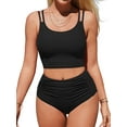 thumbnail image 1 of Womens Bikini Sets Built in Bra Adjustable Spaghetti Swinsuits High Waisted Ruffled Two Piece Swimsuits with Side Pockets, 1 of 8