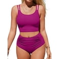 thumbnail image 1 of Womens Bikini Sets Built in Bra Adjustable Spaghetti Swinsuits High Waisted Ruffled Two Piece Swimsuits with Side Pockets, 1 of 8