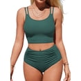 thumbnail image 1 of Womens Bikini Sets Built in Bra Adjustable Spaghetti Swinsuits High Waisted Ruffled Two Piece Swimsuits with Side Pockets, 1 of 8