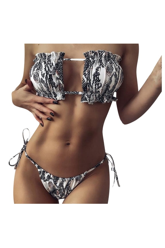 Womens Bikini Sets Women's Animal Leopard Print Bikini Separate Swimsuit Bralette Lace-Up Swimsuit