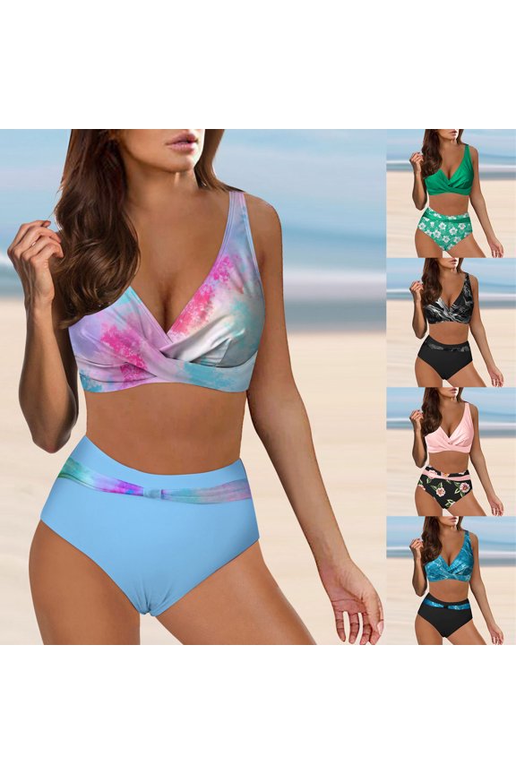 Womens Bikini Swimsuit 2 Piece Set Bra With Floral Print Swim Bottoms Summer Bathing Suit Pink M