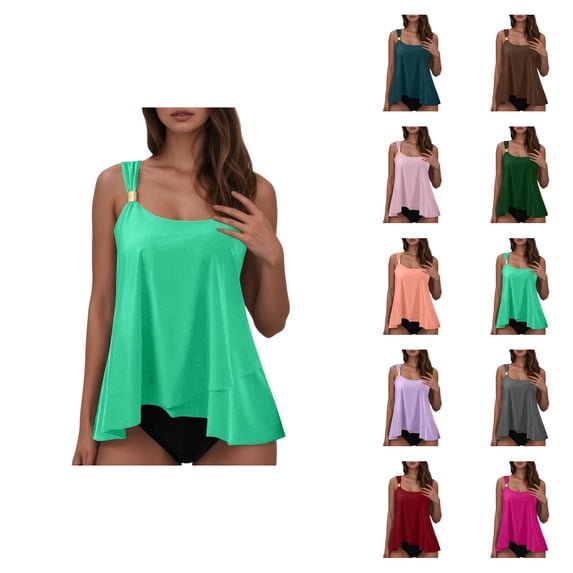 Womens Bikini Swimsuit High Waist Strappy Tankini Top Bottom Two Piece Swimwear Tummy Control Bathing Suit Beach Vacation Pool