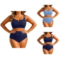 thumbnail image 1 of Womens Bikini Swimsuit Two Piece V Neck Knot Front High Leg Bottom Push Up Bathing Suit Tummy Control Swimwear Beach Vacation, 1 of 5