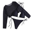 thumbnail image 1 of Womens Bikini Swimsuits 3 Piece Sets with Mesh Long Sleeve Coverup Top Summer Triangle Bikinis Set Swimwear (XL, Black), 1 of 4