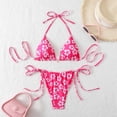 thumbnail image 1 of Womens Bikini Swimsuits Halter Thong Bikini Tie Sides Bottom Cherry Printed Triangle Bikini Swimsuits, 1 of 7