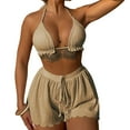 thumbnail image 1 of Womens Bikini Swimsuits Sevevn Women's Bikini Swimsuit Three-piece Set Halter Loose Shorts Beach Bathing Suit Beige S, 1 of 7