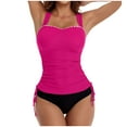 thumbnail image 1 of Womens Bikini Swimsuits Two Piece Ruched Bathing Suits Drawstring High Waist Modest Tankini Swimwear(Hot Pink 2XL), 1 of 7