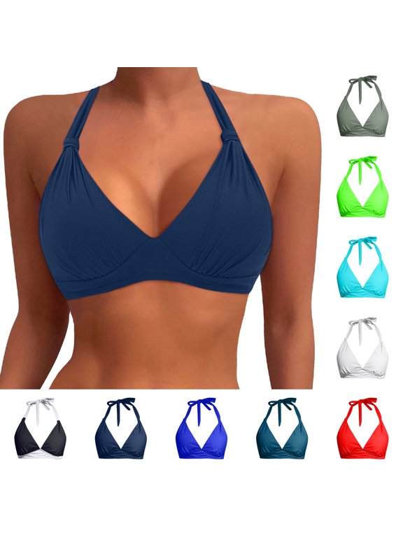 Womens Bikini Top Halter Neck Twist Front Bathing Suit Top Minimalist Swimwear Top Only