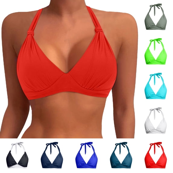 Womens Bikini Top Halter Neck Twist Front Bathing Suit Top Retro Swimwear Top No Bottom
