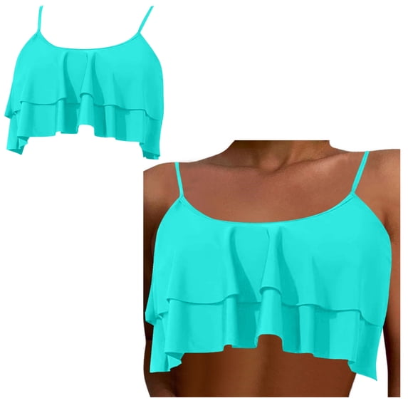 Womens Bikini Top Padded High Neck Sports Bra Ruffle Swimsuit Tops Green Bikini Top