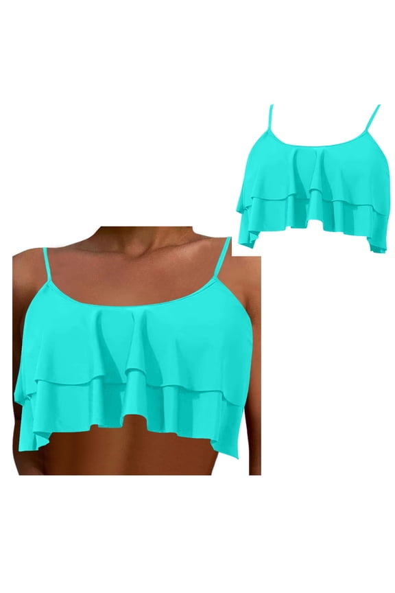 Womens Bikini Tops Padded Scoop Neck Swim Sports Bathing Bra Ruffle Swim Crop Tops Sports Bra Bikini