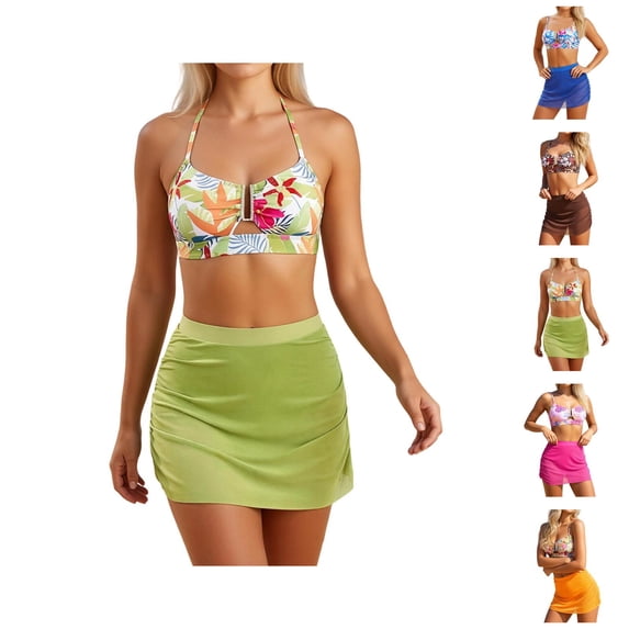 Womens Bikini Two Piece Swimsuit Reversible Print Top Bottom High Waisted Swimwear Tummy Control Bathing Suit Beach Vacation