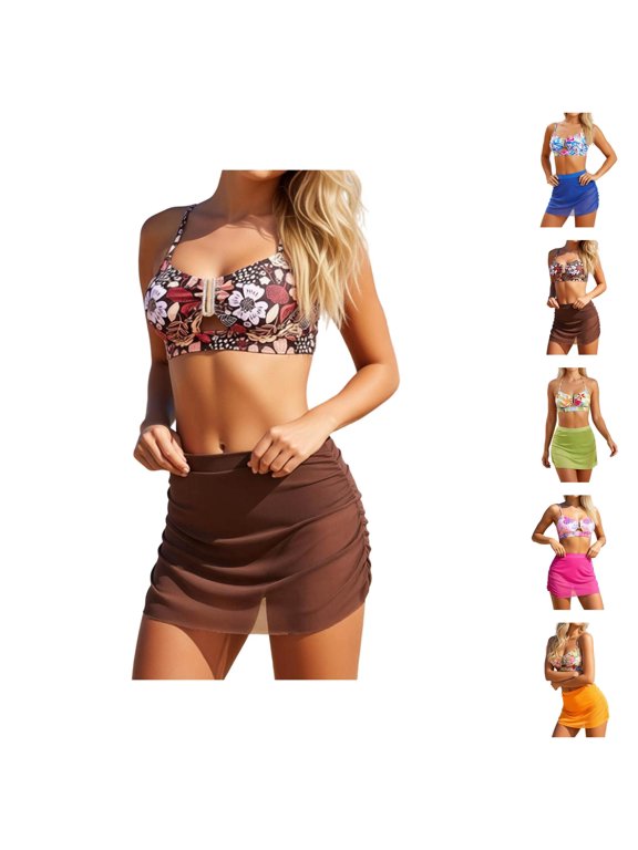 Womens Bikini Two Piece Swimsuit Reversible Print Top Bottom High Waisted Swimwear Tummy Control Bathing Suit Beach Vacation
