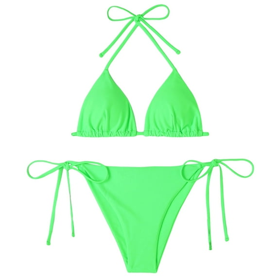 Womens Bikinis Green Pad No Steel Support Fashion Sexy Lace Up Split Backless Swimsuit Bathing Suits