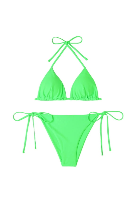 Womens Bikinis Green Pad No Steel Support Fashion Sexy Lace Up Split Backless Swimsuit Seaside