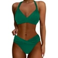 thumbnail image 1 of Womens Bikinis Solid Color Halter Sexy Elastic Push Up Bra And Panty Swimsuits Set Vintage Two Piece Tankinis Swimsuits Set Swimwears Sportwear,Green,S, 1 of 5