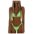thumbnail image 1 of Womens Bikinis Solid Color Sexy Lace Up Halter Brassiere With Thongs Elastic Fashion Split Two Piece Brazilian Swimsuits Set Swimwears Activewear,Green,Xl, 1 of 9