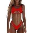 thumbnail image 1 of Womens Bikinis Solid Color Strappy Bandeau Bandage Push Up Hollow Out Brassiere With Thongs Two Piece Brazilian Swimsuits Set Swimwears Activewear,Red,S, 1 of 7