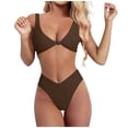 thumbnail image 1 of Womens Bikinis Solid V Neck Knot Front Push Up Swimwear High Leg Cheeky Thong Two Piece Swimsuit Sexy Swimwear Bathing Suit, 1 of 4