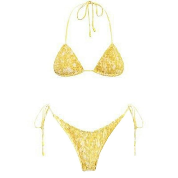 Womens Bikinis Summer Floral Print Lace Up Halter Bra And Thong Two Pieces Tankinis Sets Swimsuits Bathing Suits