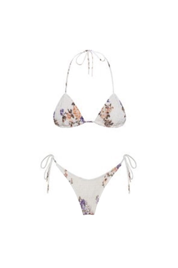 Womens Bikinis Summer Floral Print Lace Up Halter Bra And Thong Two Pieces Tankinis Sets Swimsuits Bathing Suits