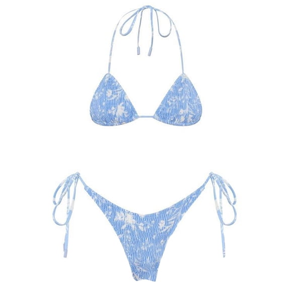 Womens Bikinis Summer Floral Print Lace Up Halter Bra And Thong Two Pieces Tankinis Sets Swimsuits Holiday Wear