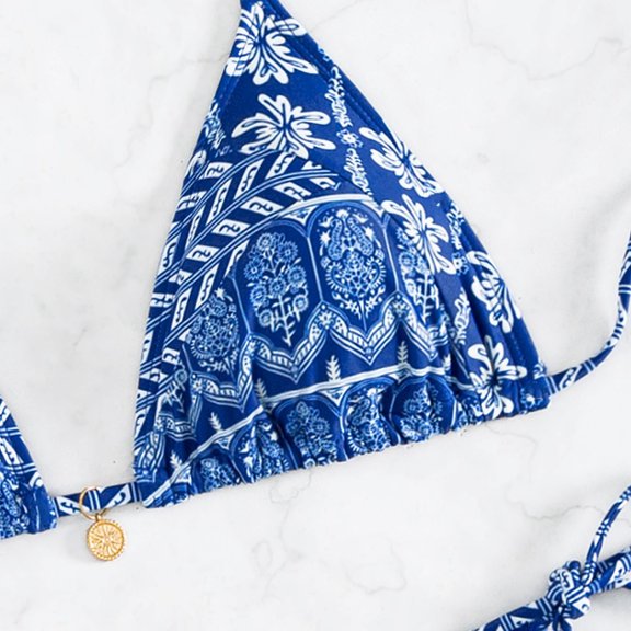 Womens Bikinis Summer Floral Print Lace Up Halter Bra With Thongs Sexy Two Piece Tankinis Sets Swimsuits Activewear