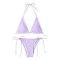 thumbnail image 1 of Womens Bikinis Summer Polka Dot Print Lace Up Halter Bra With Thongs Two Piece Tankinis Sets Swimsuits Holiday Wear, 1 of 5