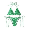 thumbnail image 1 of Womens Bikinis Summer Polka Dot Print Lace Up Halter Bra With Thongs Two Piece Tankinis Sets Swimsuits Swimwears, 1 of 6